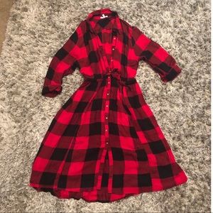 Red/black flannel midi dress